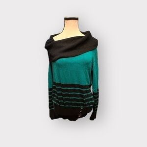 Women’s Aubainerie Deep Teal Striped Cowl Neck Sweater XL